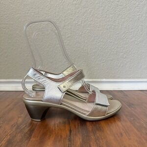 NWOB NAOT Extant Leather Banded Heeled Sandals in Silver/Gold